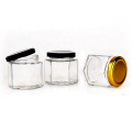 hexagon 120ml 4oz honey jam glass jar and twist off tinplate lid